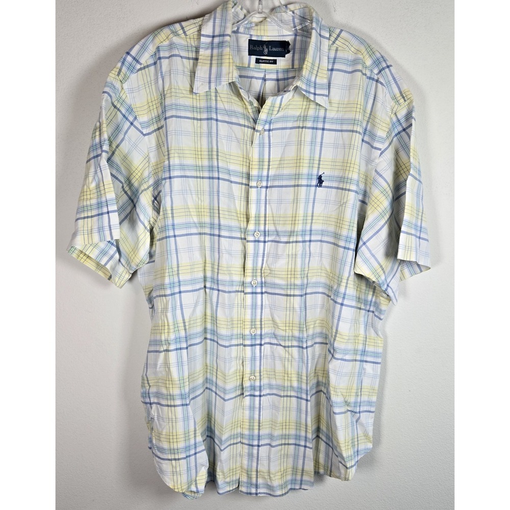 Ralph Lauren Mens XXL Button Shirt‎ Short Sleeve Classic fit Cotton Plaid Pony
